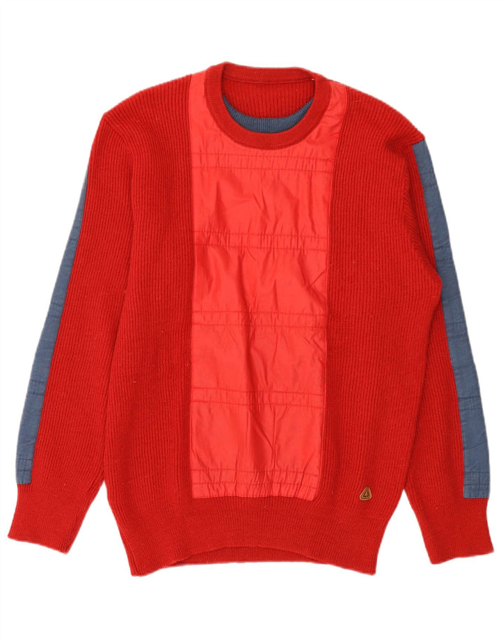 Suéter masculino VINTAGE com gola redonda IT 52 grande lã colorida vermelha