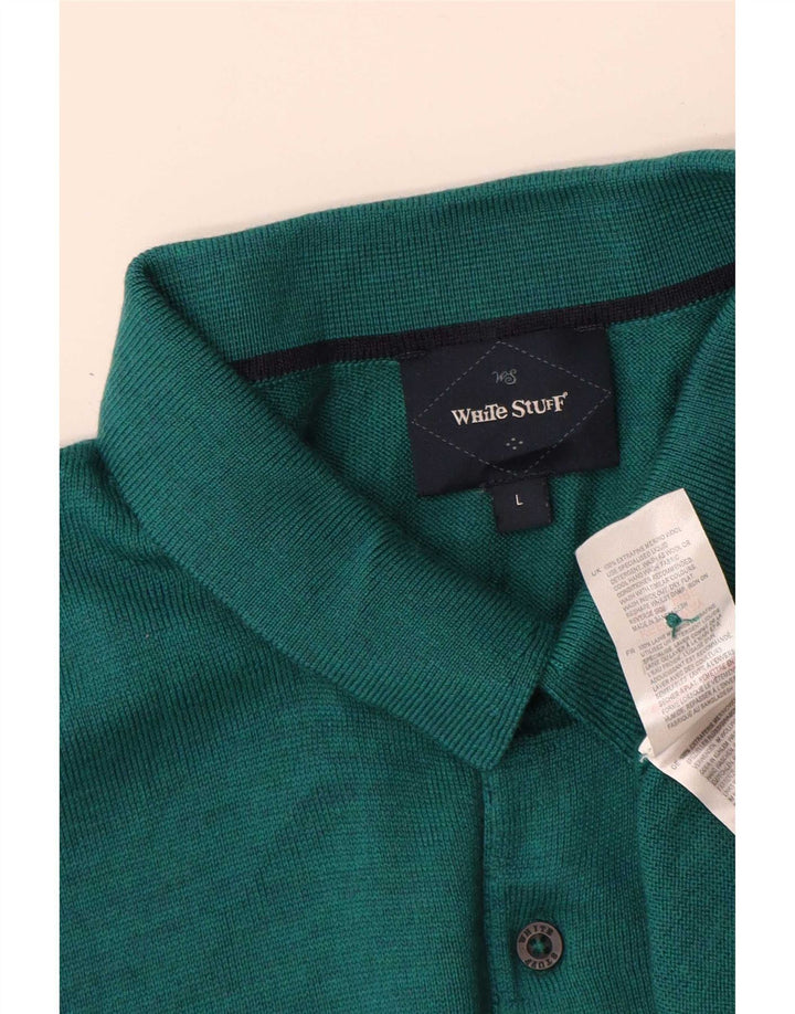 Suéter masculino branco com gola polo e lã merino verde grande