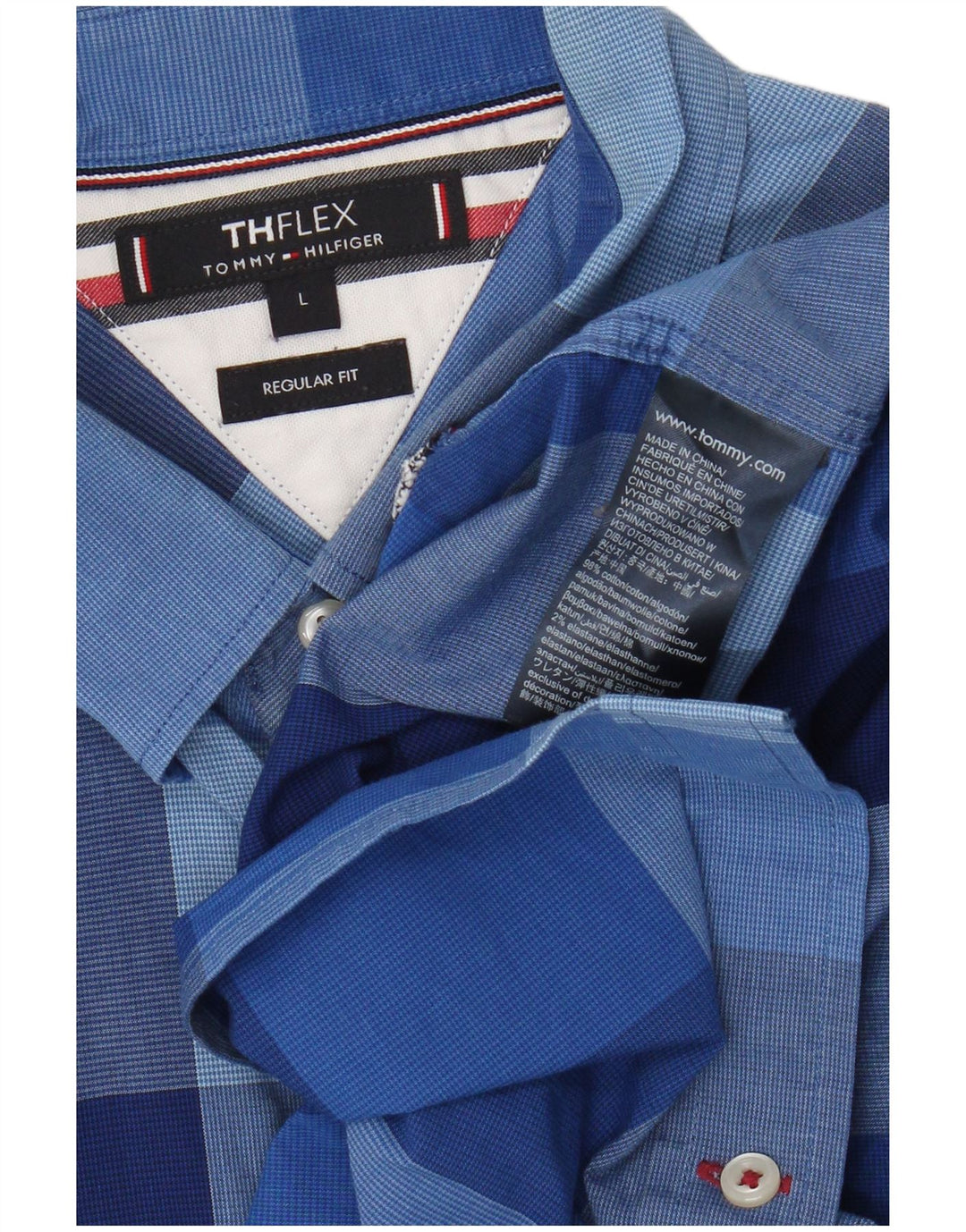 Camisa masculina Tommy Hilfiger Regular Fit grande algodão guingão azul
