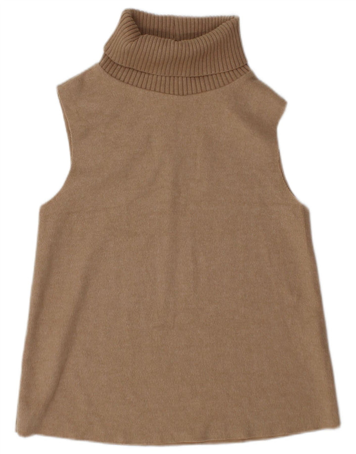Zara Womens Vest Tank Top UK 10 Pequeno Algodão Marrom