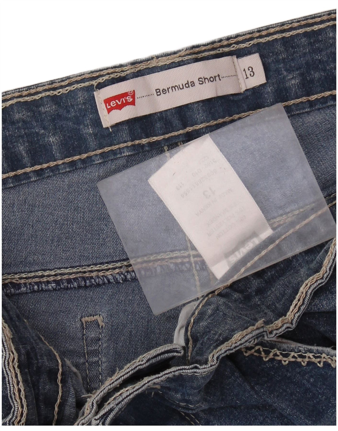 Bermuda feminina jeans desgastada LEVI'S EUA 13 grande W32 algodão azul