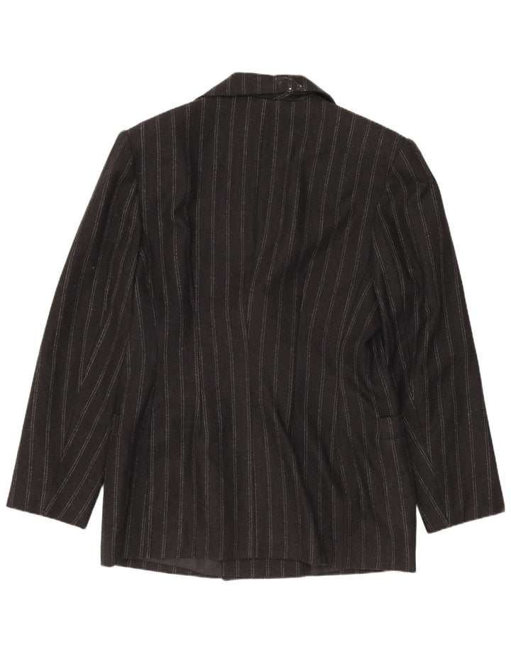 Jaqueta blazer feminina vintage com peito duplo IT 48 XL lã listrada preta