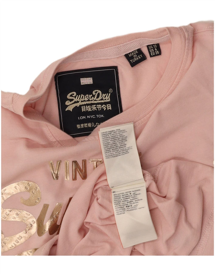 Camiseta feminina SUPERDRY com estampa gráfica UK 10 algodão rosa pequeno