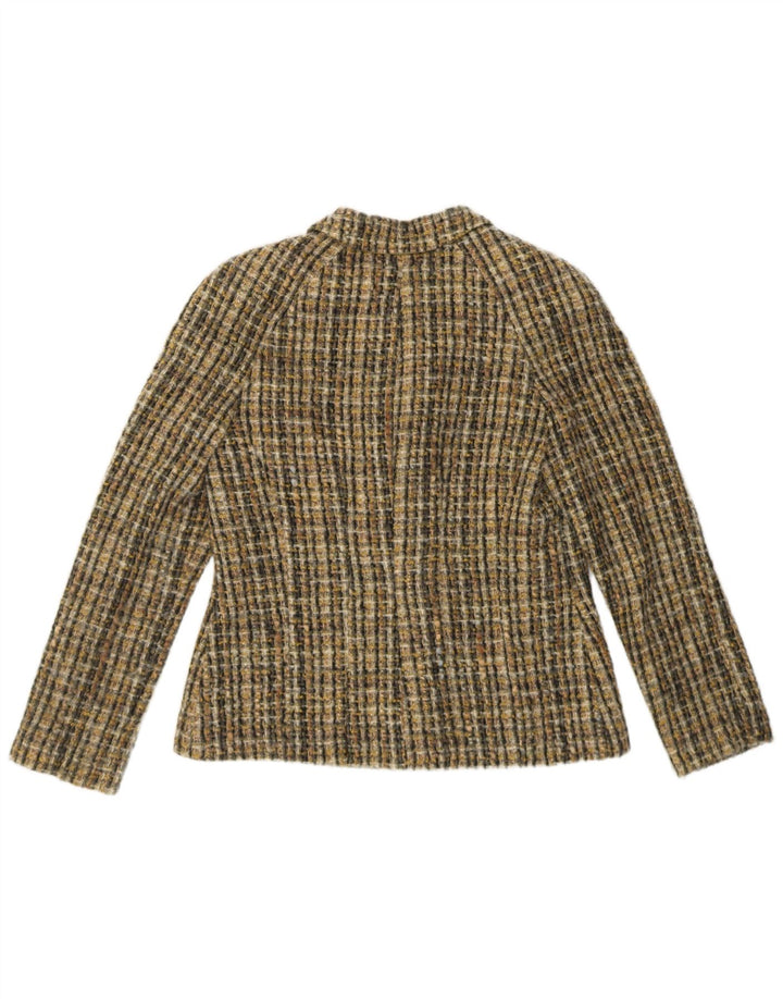 Luisa Spagnoli jaqueta blazer feminina de 3 botões IT 46 grande lã xadrez cáqui