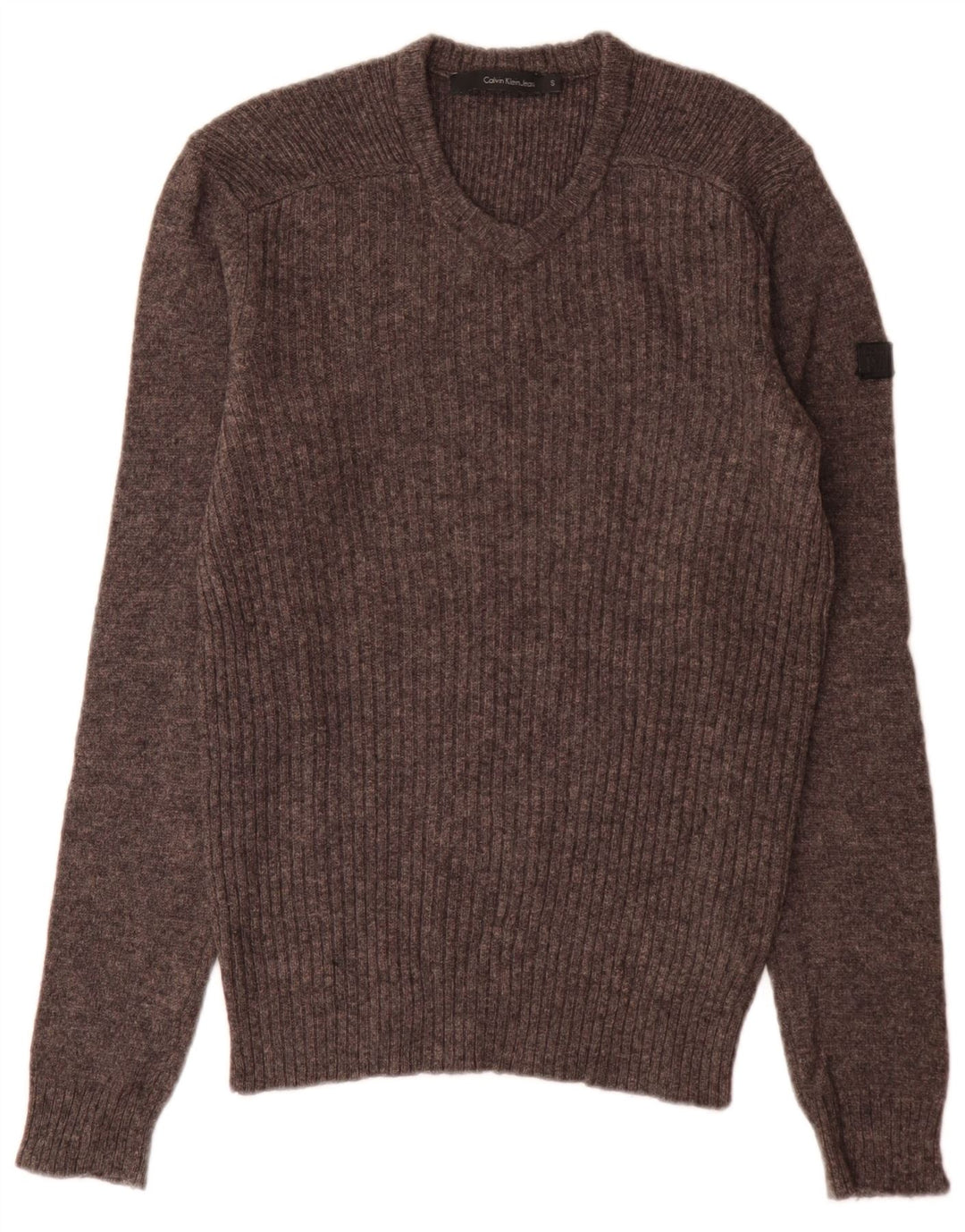 Suéter masculino Calvin Klein Jeans com gola V e lã manchada cinza pequena