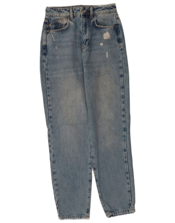 Zara Womens Distressed Tapered Jeans EU 34 2XS W24 L28 Blue Cotton