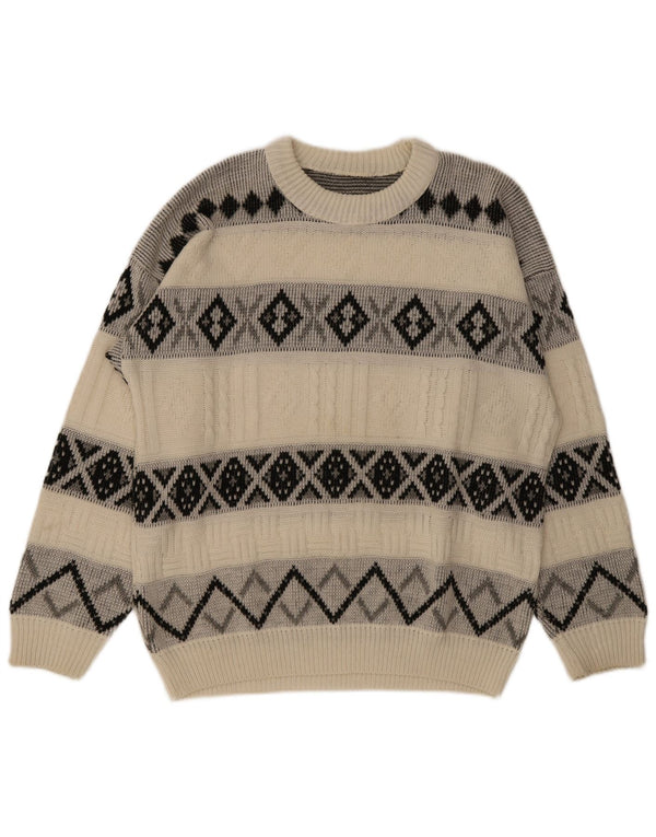 Suéter masculino vintage com gola canoa XL Off White Argyle/Diamante