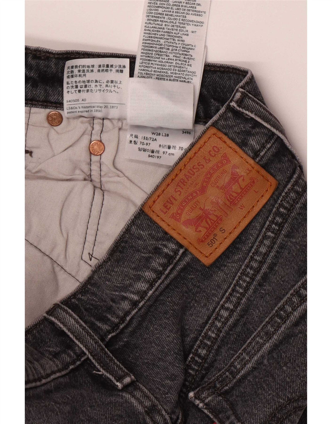 Calça jeans feminina Levi's 501 Slim W28 L28 cinza algodão