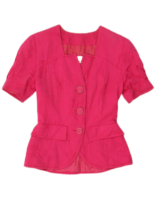 Conjunto de saia feminina vintage de 3 botões e 2 peças IT 40 algodão rosa W24 pequeno