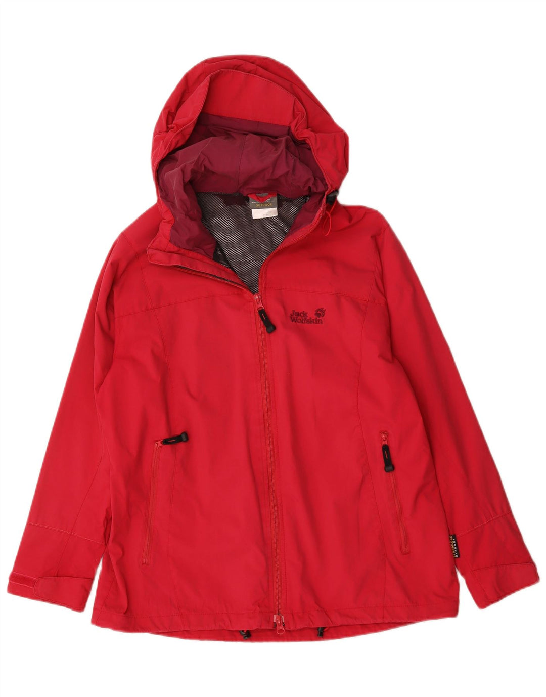 Jaqueta de chuva feminina com capuz Jack Wolfskin Reino Unido 16 grande poliamida vermelha