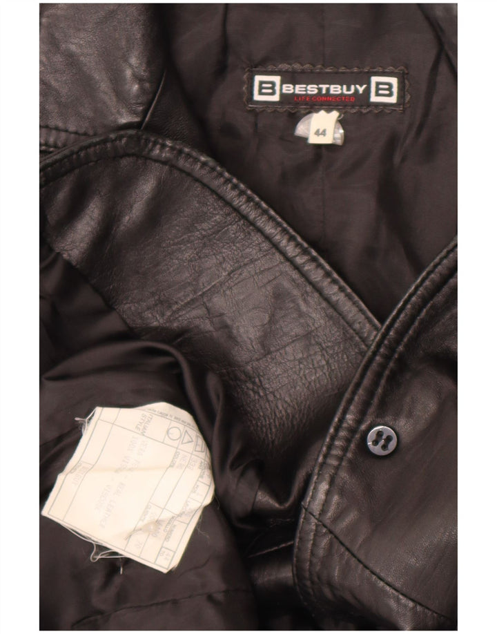 Jaqueta blazer feminina de couro com 2 botões VINTAGE IT 44 couro preto médio