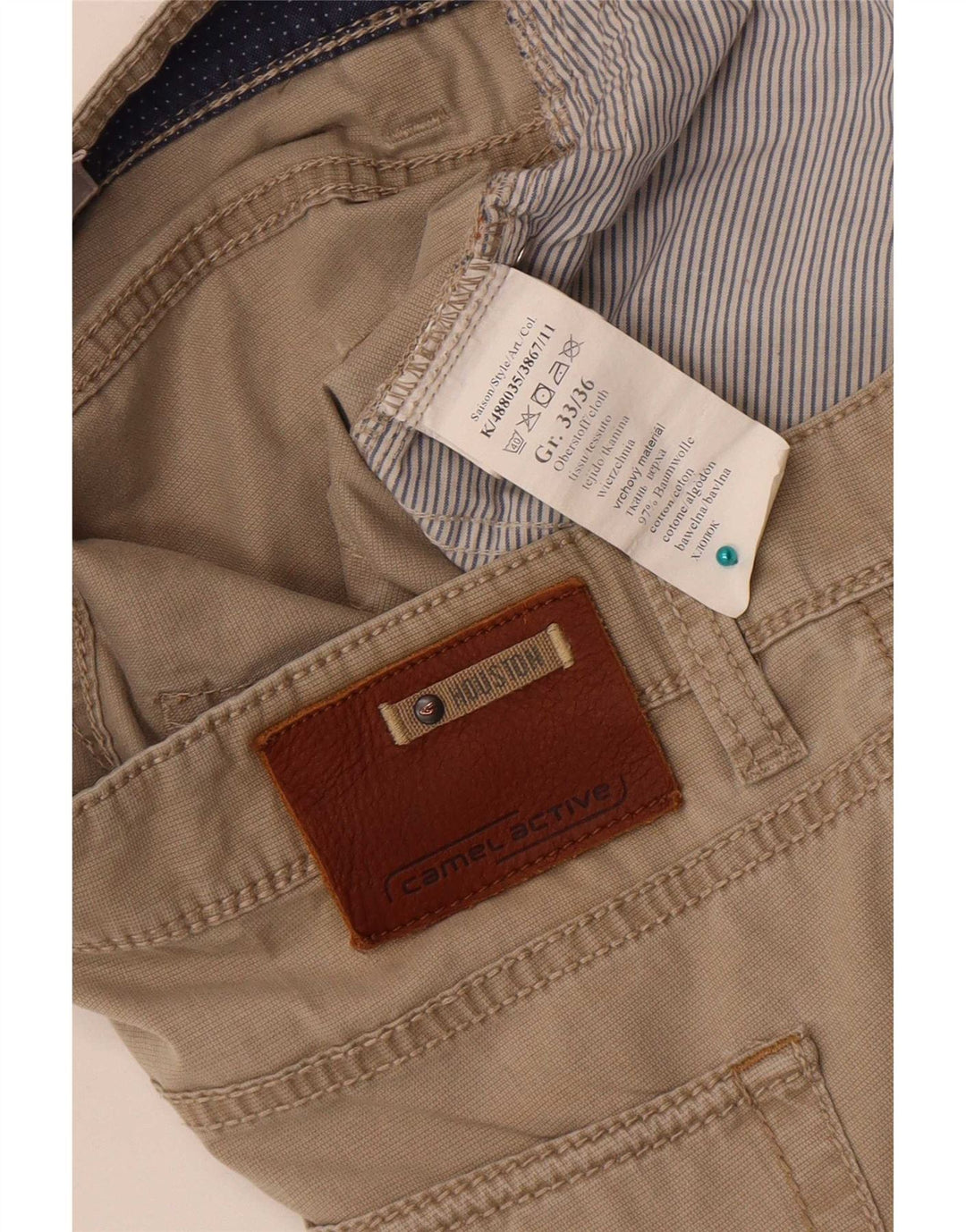 Calça casual reta masculina Camel Active W33 L36 algodão bege