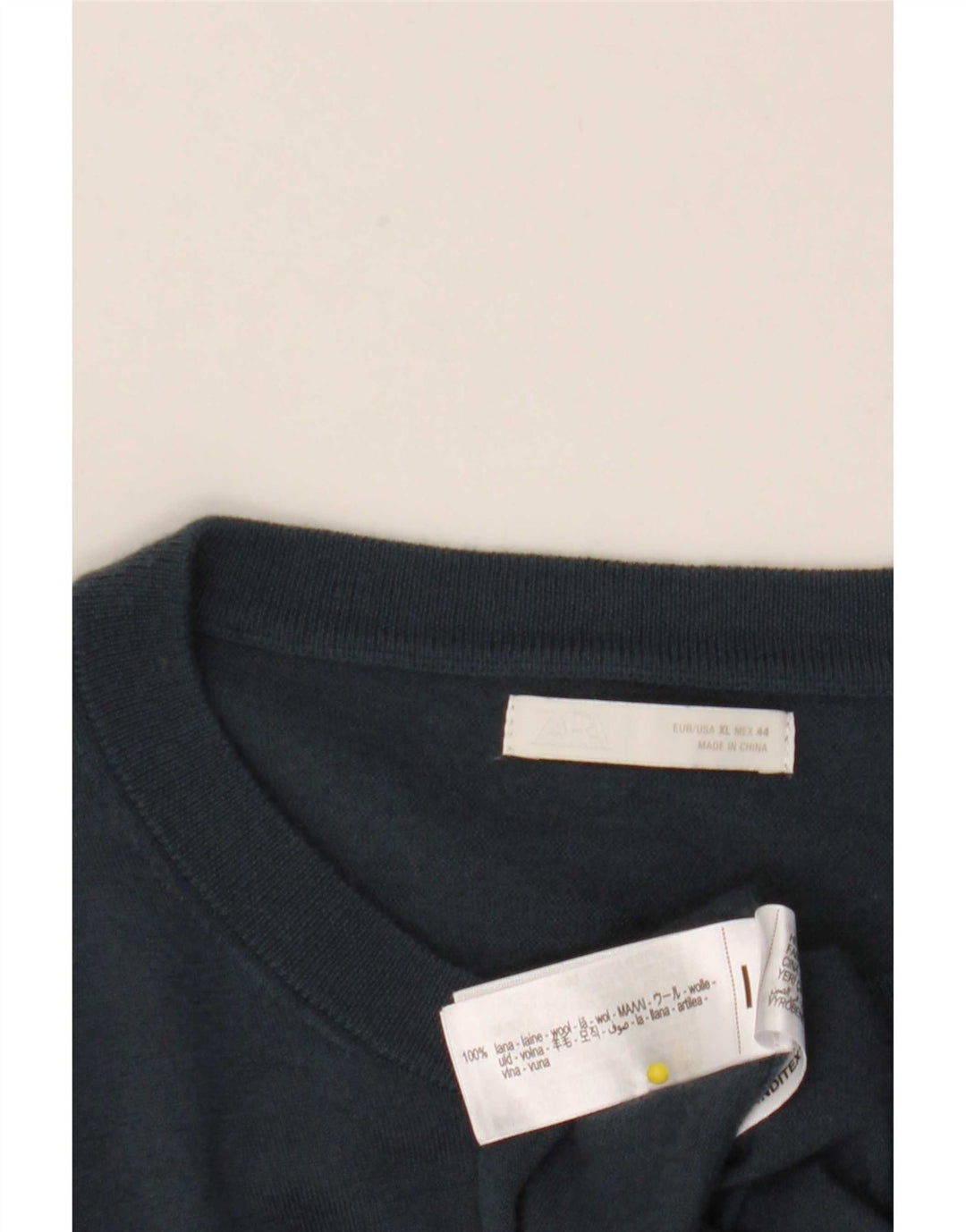 Zara Suéter masculino com gola canoa XL lã azul marinho