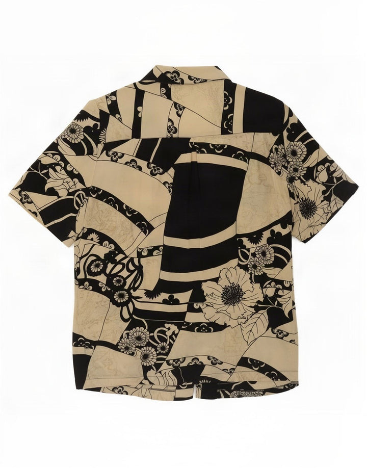 Camisa feminina vintage de manga curta IT 52 2XL patchwork bege