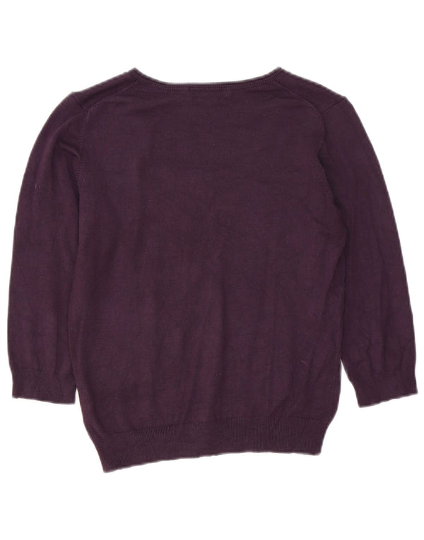 Suéter feminino Marks & Spencer manga 3/4 com decote em V Reino Unido 12 médio roxo
