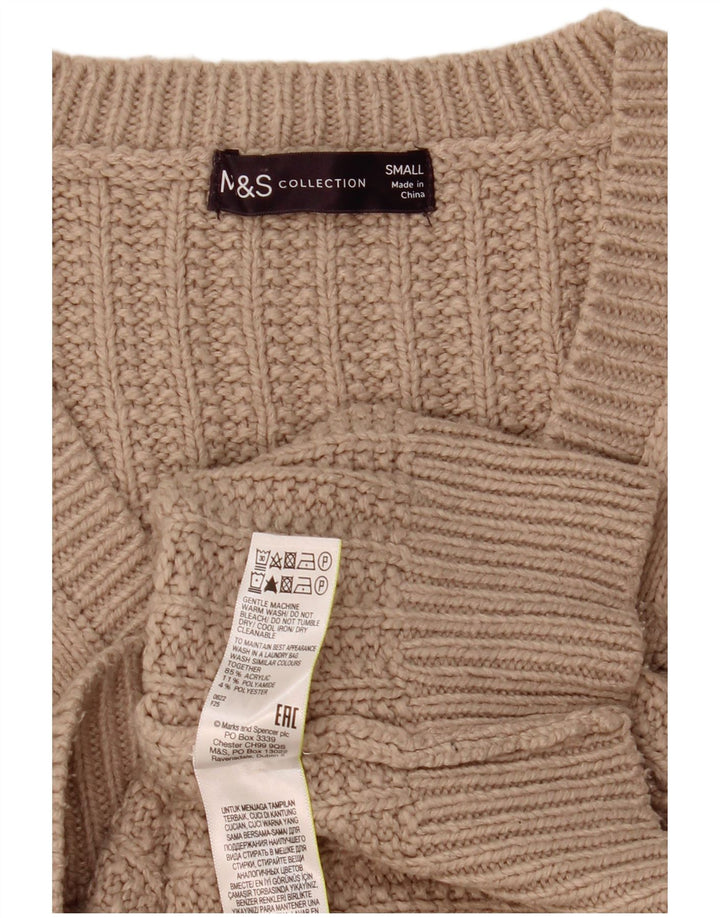 Suéter feminino Marks & Spencer grande com decote em V Reino Unido 10 pequeno bege