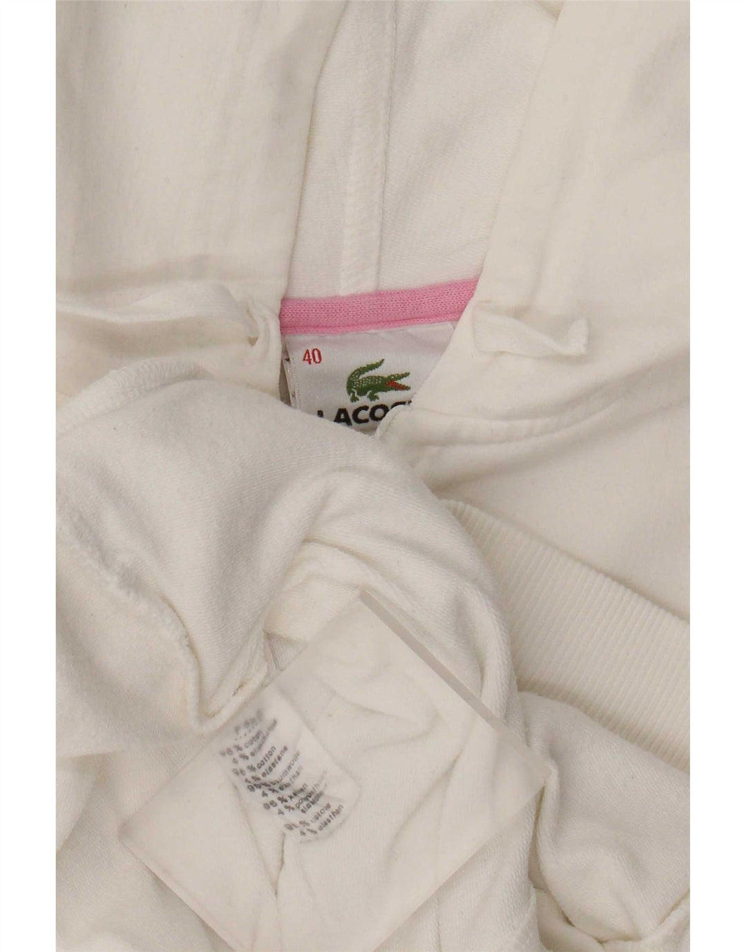Suéter Lacoste feminino com capuz e zíper tamanho 40 algodão branco médio
