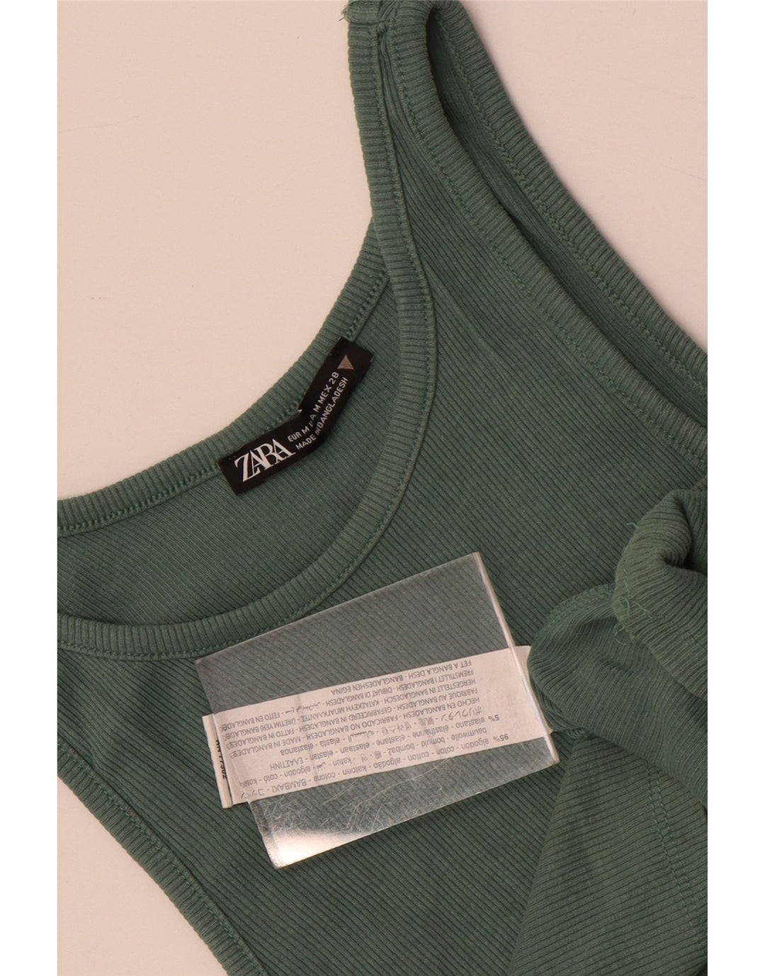 Top colete feminino Zara UK 12 algodão verde médio