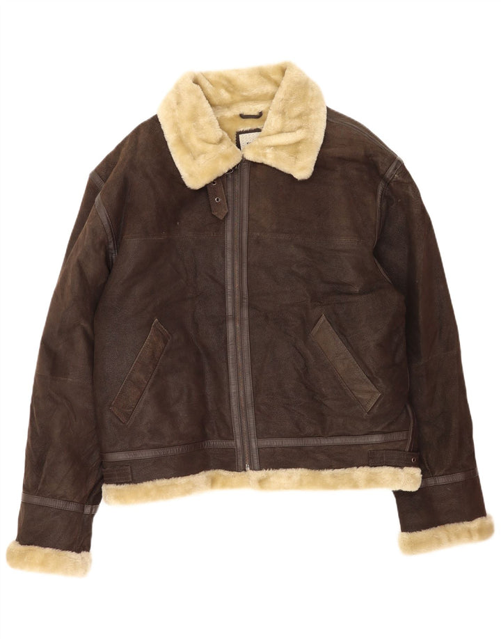 Jaqueta masculina Shearling Conbipel Reino Unido 42 XL couro marrom