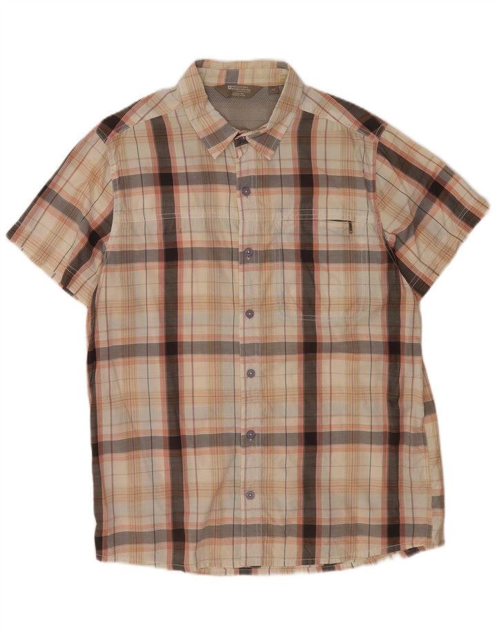 Camisa de manga curta masculina Mountain Warehouse grande poliéster bege xadrez