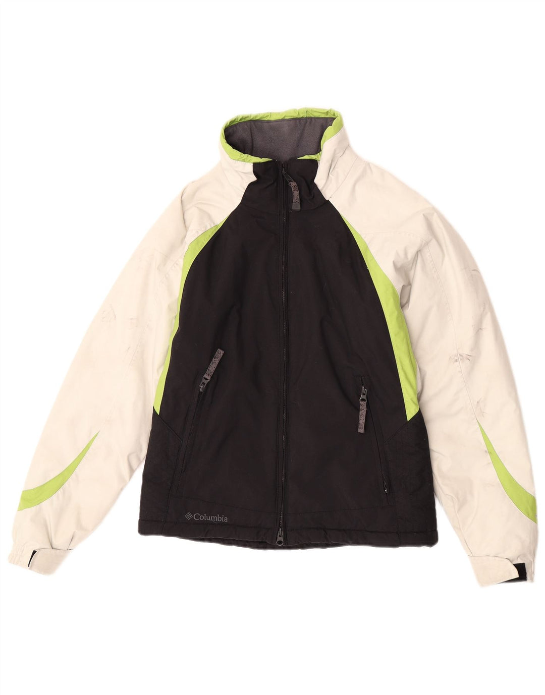 Jaqueta de esqui grande Columbia feminina UK 10 pequena preta colorblock nylon