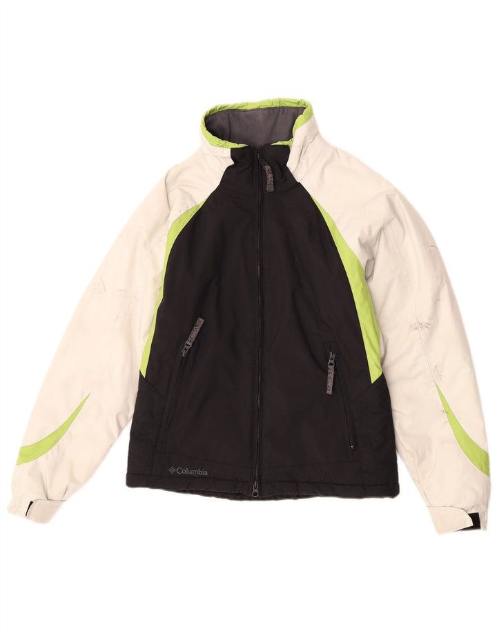 Jaqueta de esqui grande Columbia feminina UK 10 pequena preta colorblock nylon