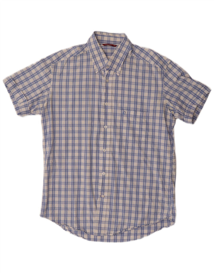 Carrera Camisa masculina de manga curta xadrez azul médio