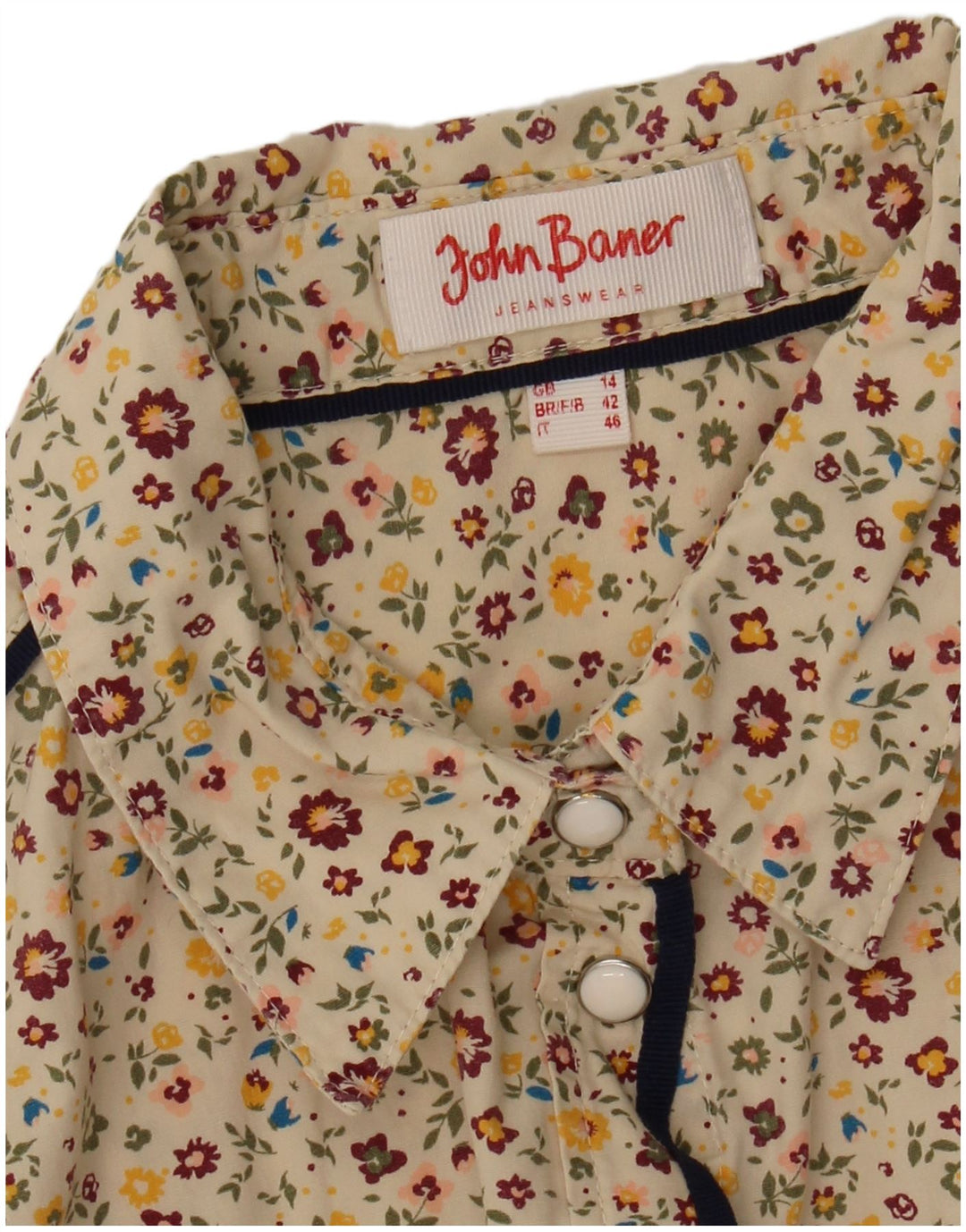 Camisa feminina John Baner UK 14 médio bege floral