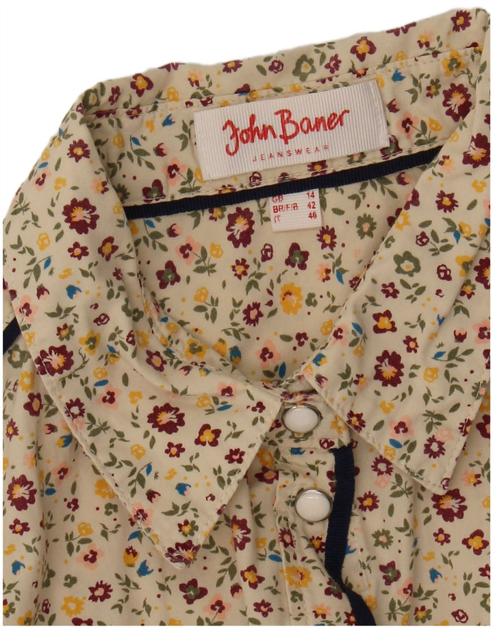 Camisa feminina John Baner UK 14 médio bege floral