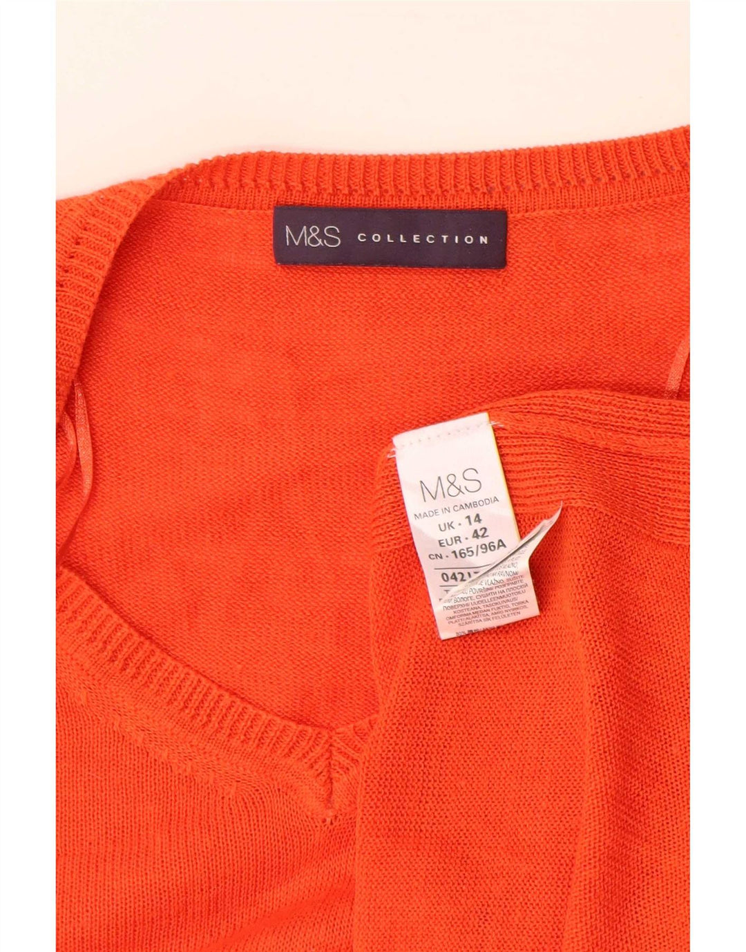 Suéter feminino Marks & Spencer grande com decote em V Reino Unido 14 grande laranja