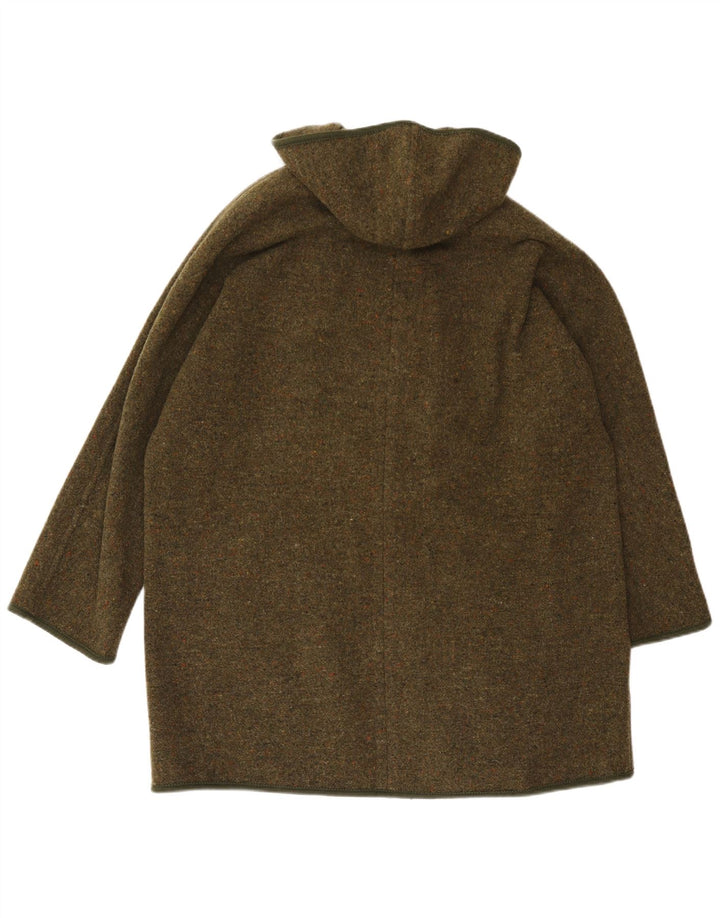 Sobretudo feminino extragrande com capuz Merlet IT 46 lã manchada cáqui grande