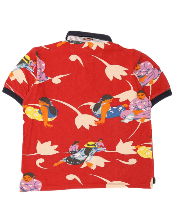 Camisa pólo gráfica masculina Johnny Lambs grande algodão floral vermelho