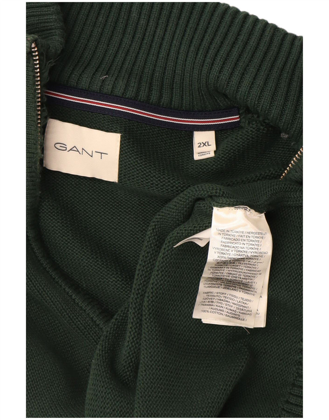 Suéter masculino Gant com zíper e gola 2XL algodão verde