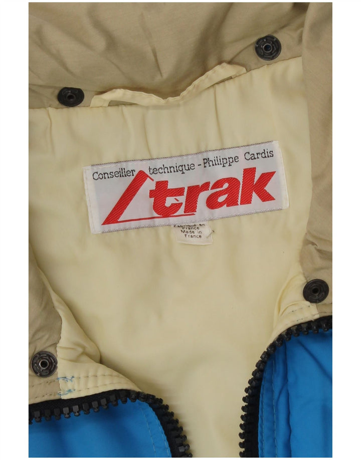 Jaqueta acolchoada com capuz masculina vintage UK 38 poliéster azul médio Colourblock