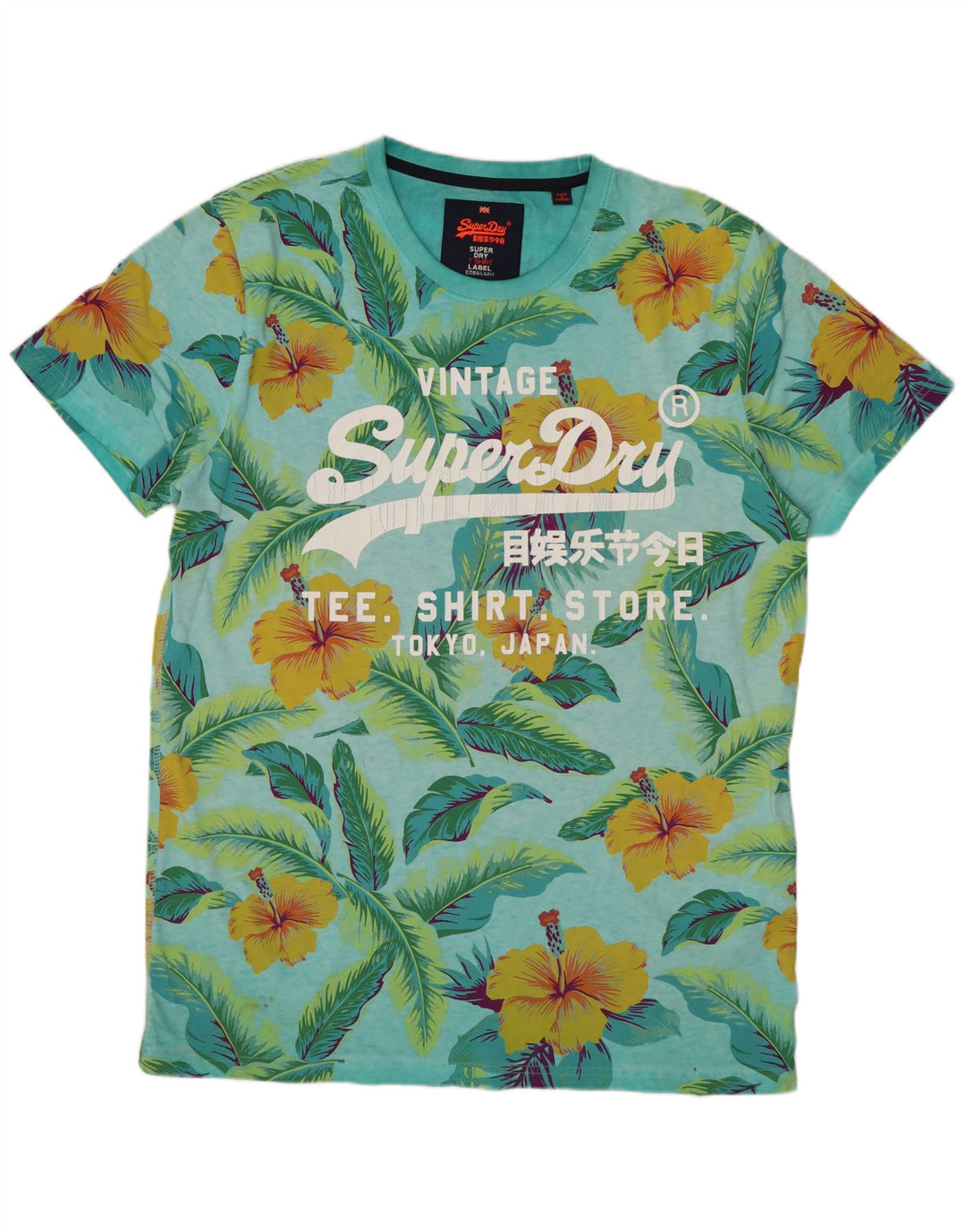 Camiseta masculina gráfica SUPERDRY Top XL azul floral algodão