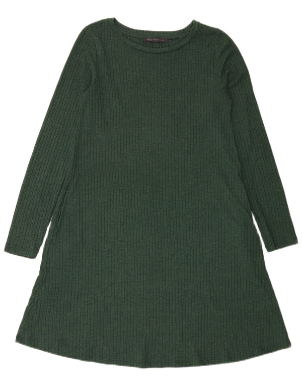 Vestido jumper feminino de manga comprida Marks & Spencer Reino Unido 8 pequeno poliéster verde