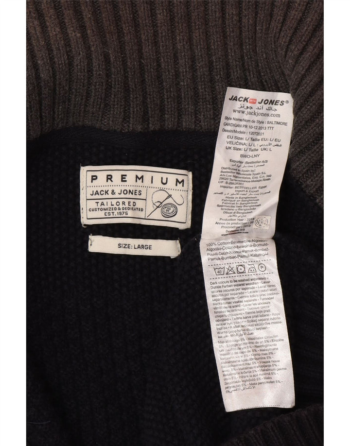 Suéter cardigã masculino Jack & Jones grande algodão preto