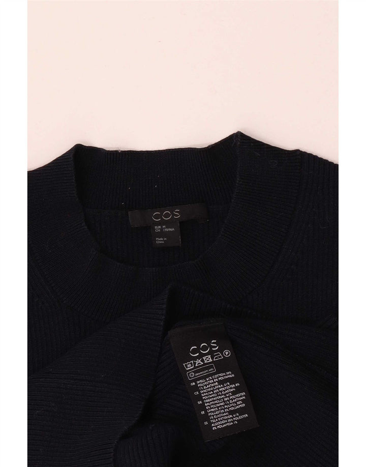 Suéter feminino Cos com gola tartaruga Reino Unido 12 algodão azul marinho médio
