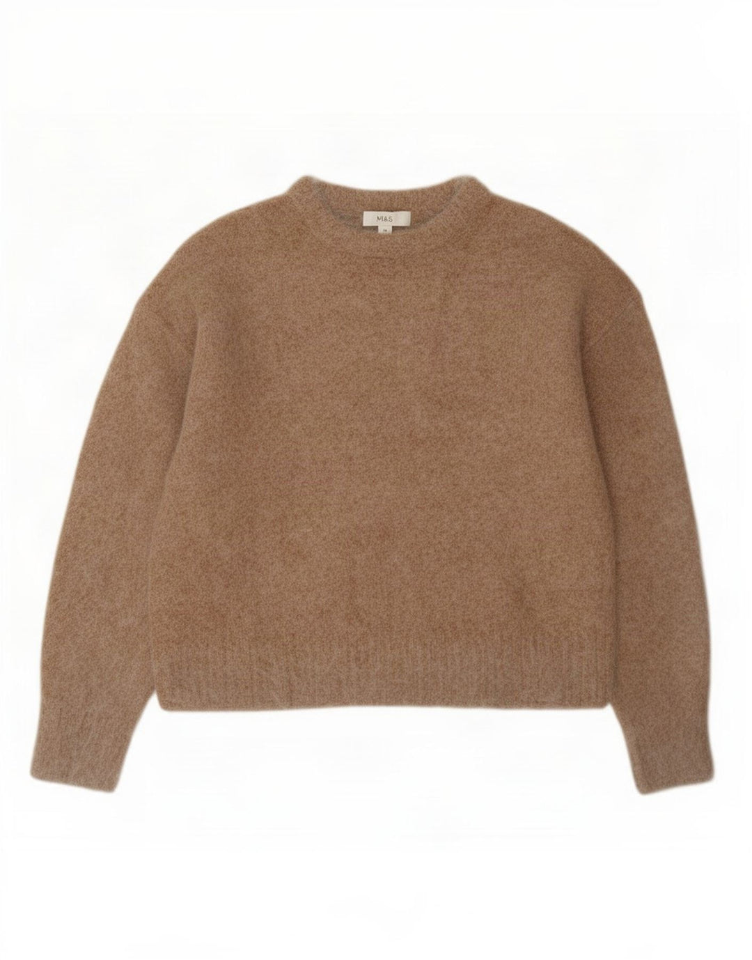 Suéter feminino Marks & Spencer com gola redonda Reino Unido 14 lã bege médio