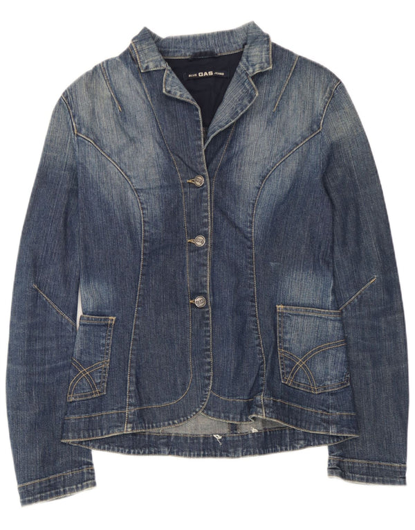 Jaqueta Blazer Jeans Feminina Gas com 3 Botões Reino Unido 12 Algodão Azul Médio