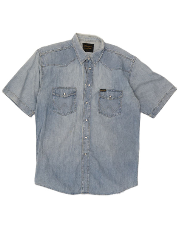 Wrangler Camisa jeans masculina de manga curta 2XL algodão azul