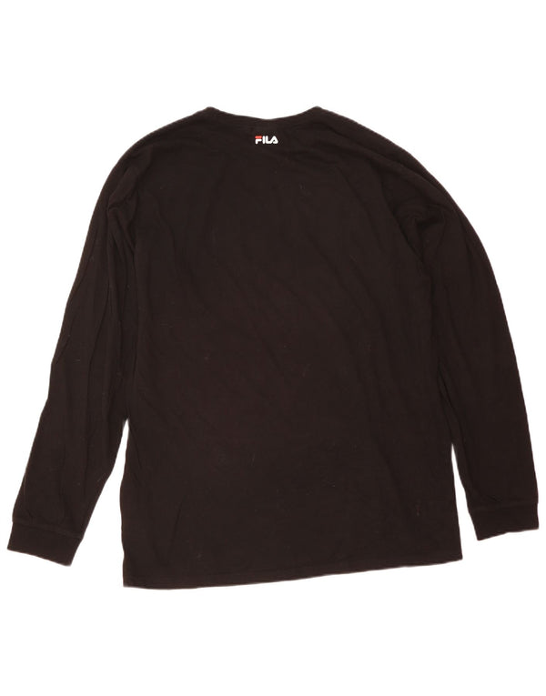 Fila Mens Graphic Top Manga Longa Grande Algodão Preto