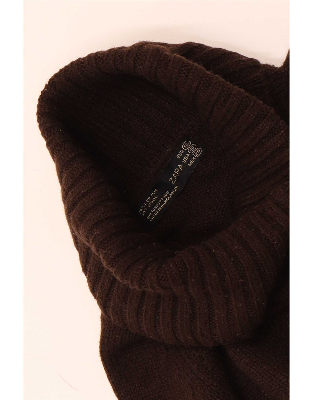 Suéter feminino Zara com gola redonda Reino Unido 10 pequeno acrílico marrom