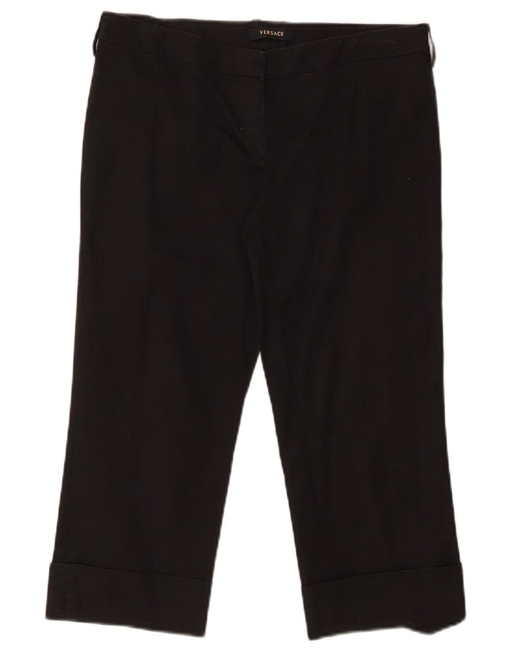 Calça capri reta feminina VERSACE IT 46 grande W30 L20 preta
