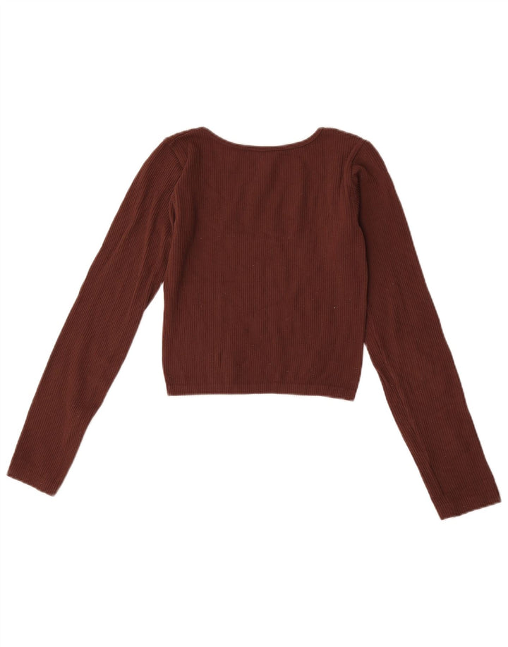 Zara Crop Top Feminino Manga Longa UK 4 XS Marrom Poliamida