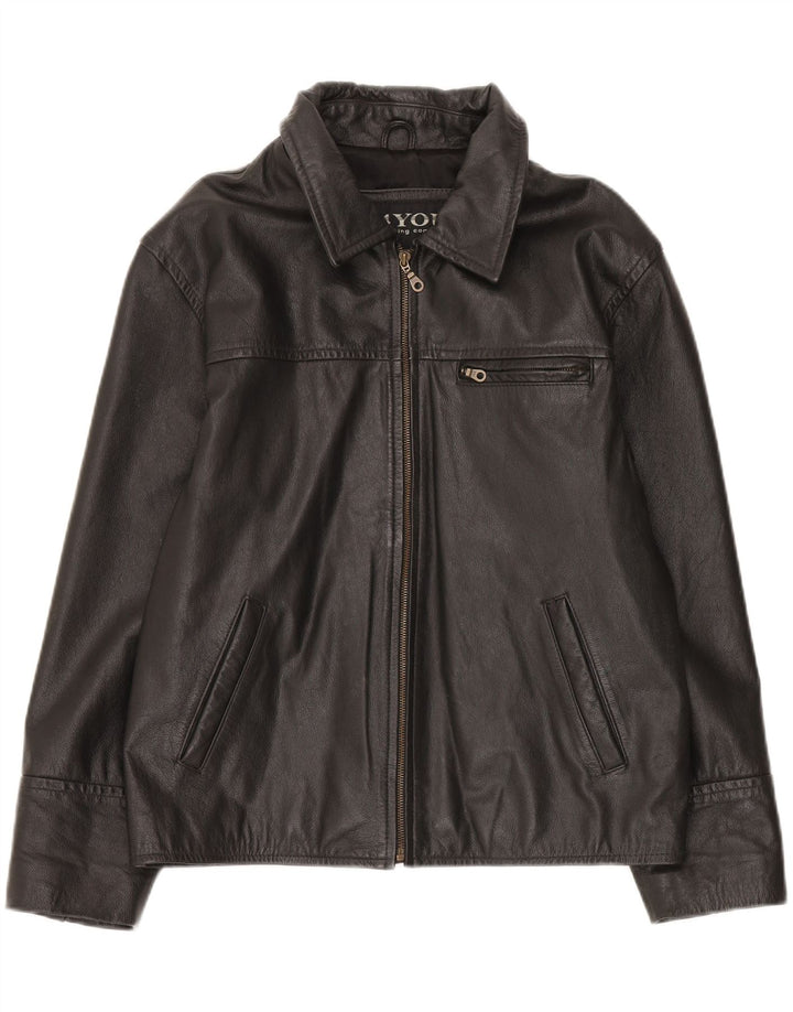 4 You Jaqueta de couro masculina UK 38 Couro preto médio