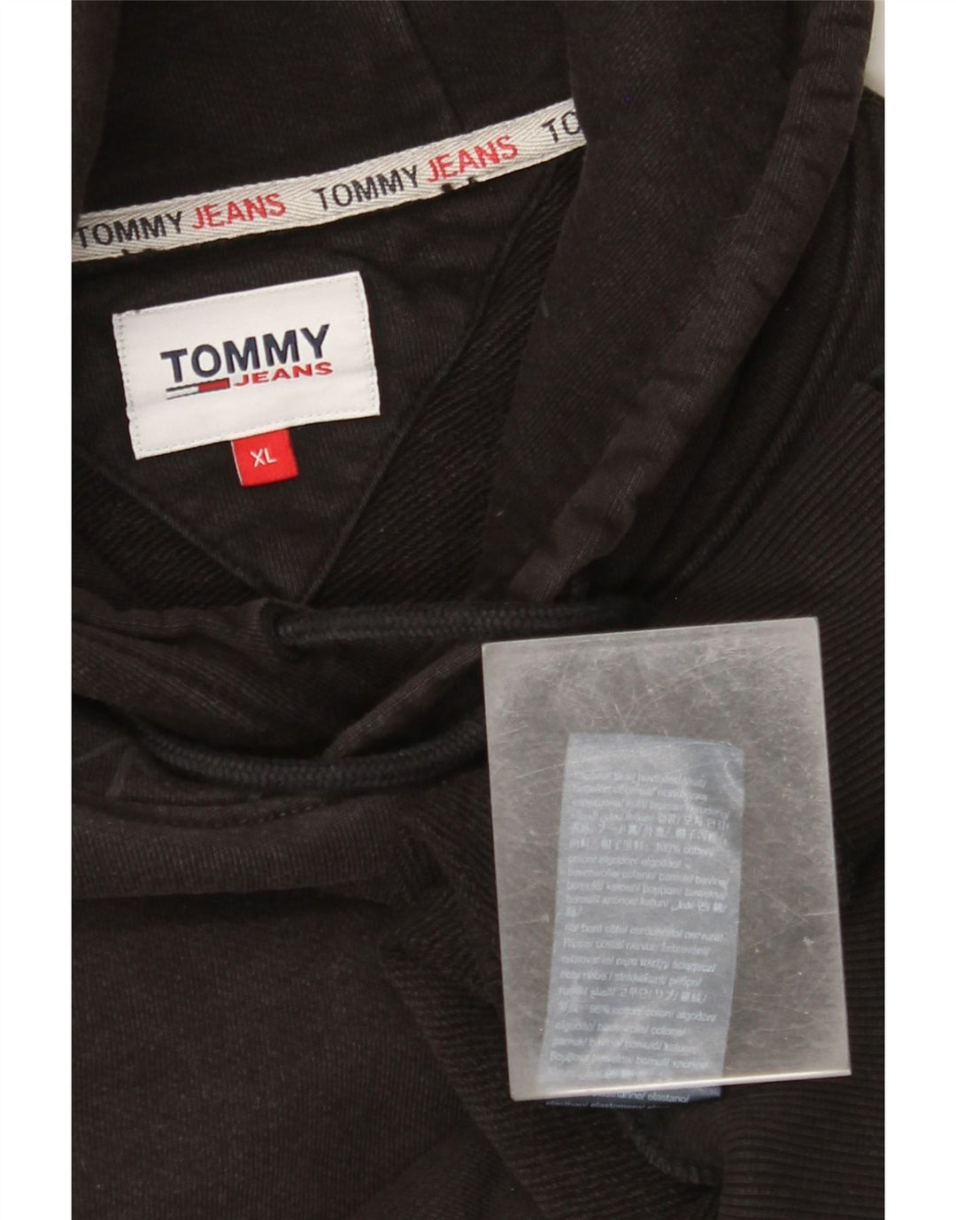 TOMMY HILFIGER Masculino moletom com capuz gráfico XL preto algodão