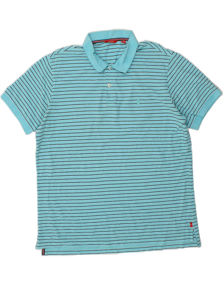 IZOD Mens Polo Shirt XL Blue Striped Cotton Vintage Izod and Second-Hand Izod from Messina Hembry 