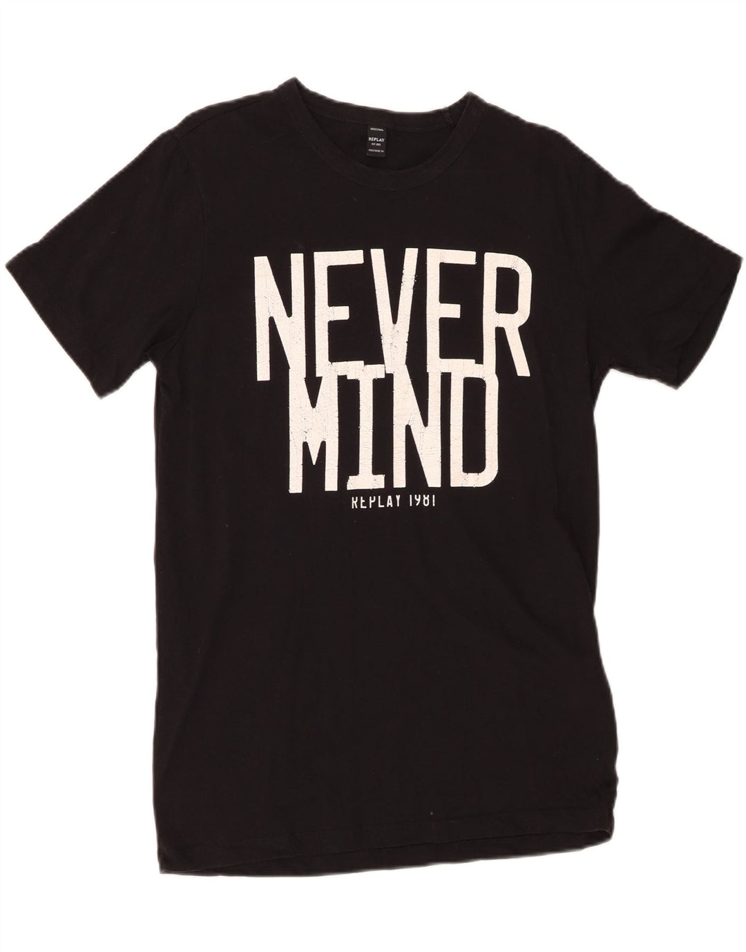 REPLAY Camiseta masculina gráfica Top médio algodão preto