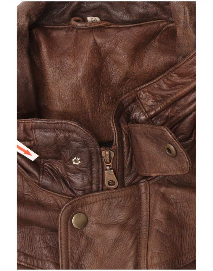 Jaqueta de couro bomber masculina vintage IT 54 2XL couro marrom